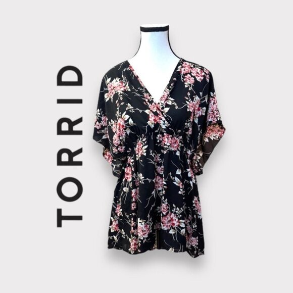 NWOT Women’s Torrid Black Floral Babydoll Georgette Surplice Top 2 2X 2XL XXL - Picture 3 of 11